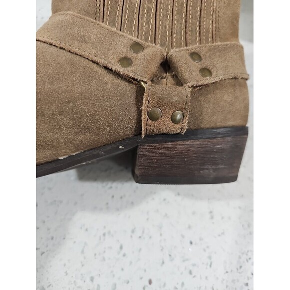 Very Volatile Boots Womens 8.5 Harness Strap Slip On Suede Wood Heel BoHo Casual - Picture 12 of 16